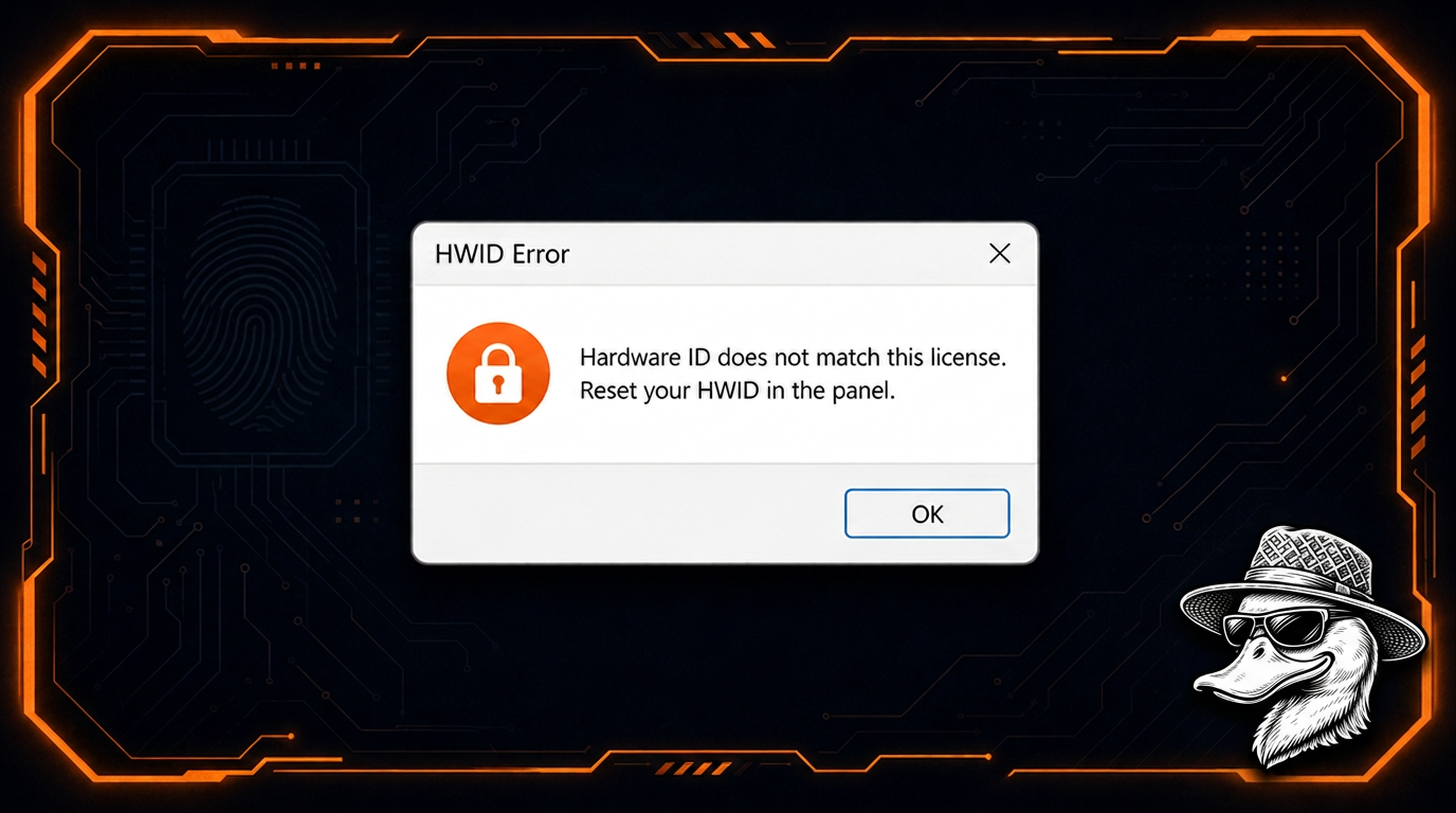 Exemplo do erro: HWID ou IP não confere